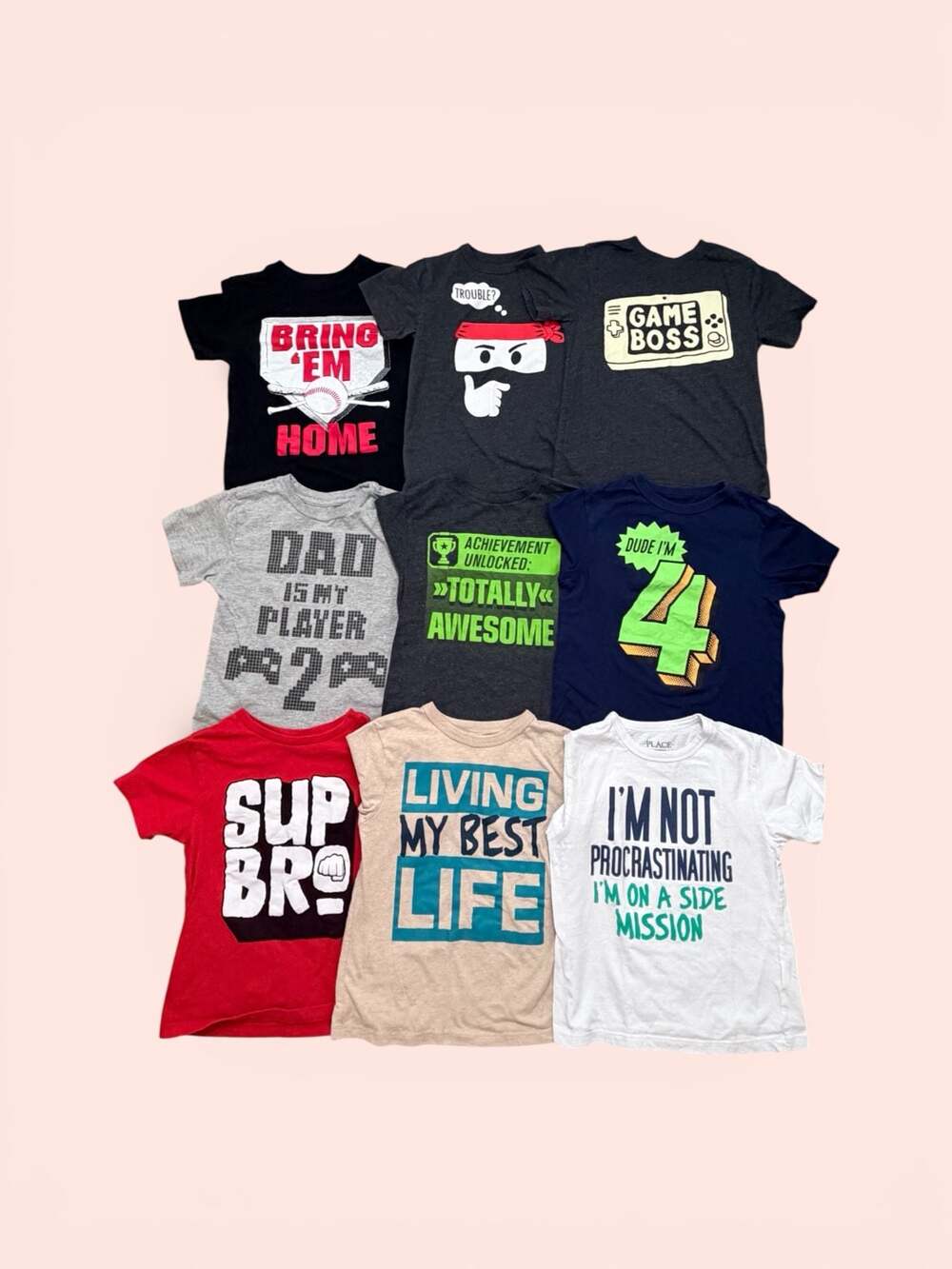 The Children's Place Boys Size XS/4 Graphic Gamer T-Shirt Bundle, 9 Pack
